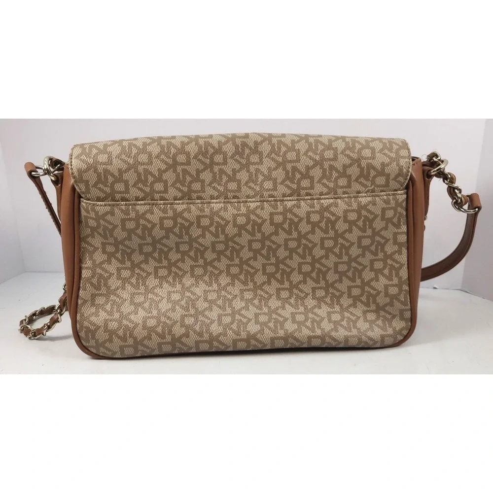 DKNY coated PVC‎ Heritage Khaki Tan Brown Satchel Purse Bag Messenger